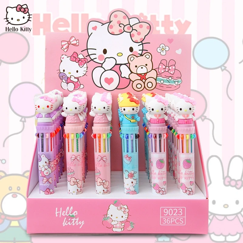 

36pcs New Cartoon Sanrio Hello Kitty 10 Colors Ball Pen Cute Colorful Graffiti Hand Account Marker Pen Stationery Wholesale Toys