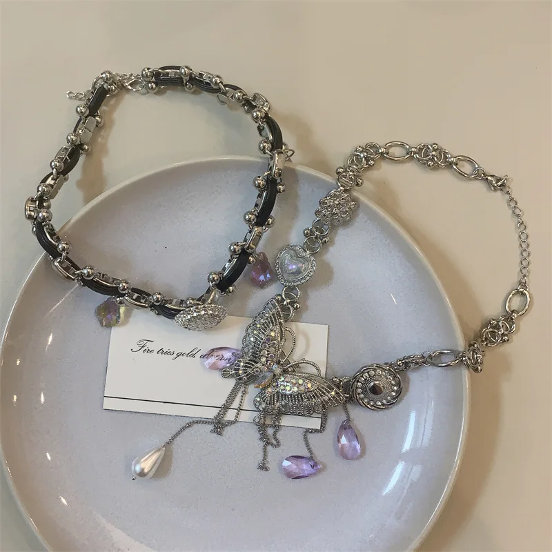 Ожерелье с бабочкой корейская мода блестящий кристалл кулон богемные украшения