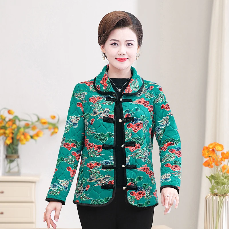 2022 Autumn winter Quilted Jacket Warm Long-sleeved Parkas middle age Women Cotton-padded Tops Mother Light And Slim Cotton Coat