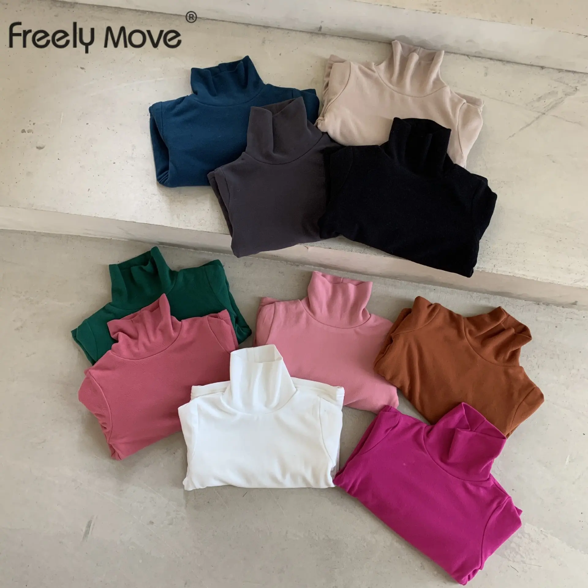 

Freely Move Autumn Winter Children Kids Boys Girls T-shirts Tops Turtleneck Solid Long Sleeve Bottoming Shirts Tees for Kids