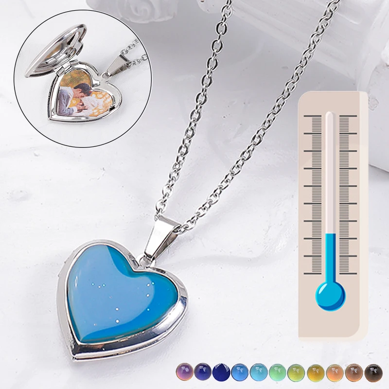 

1 Pieces Mood Necklaces Color Changing Necklace Heart Pendant Chain Necklaces Temperature Sensing Necklaces for Girls Women Gift