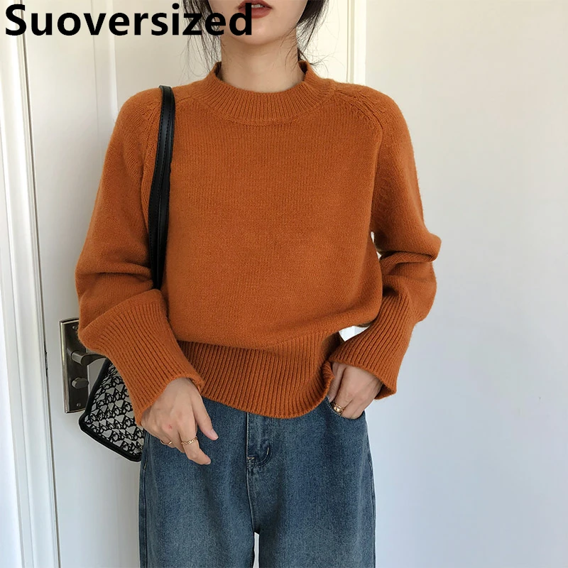 

O Neck Vintage Fall Winter Sweater For Women 2022 New Korean Casual Elegantes Long Sleeve Tops Loose Solid Knittwear Jumper