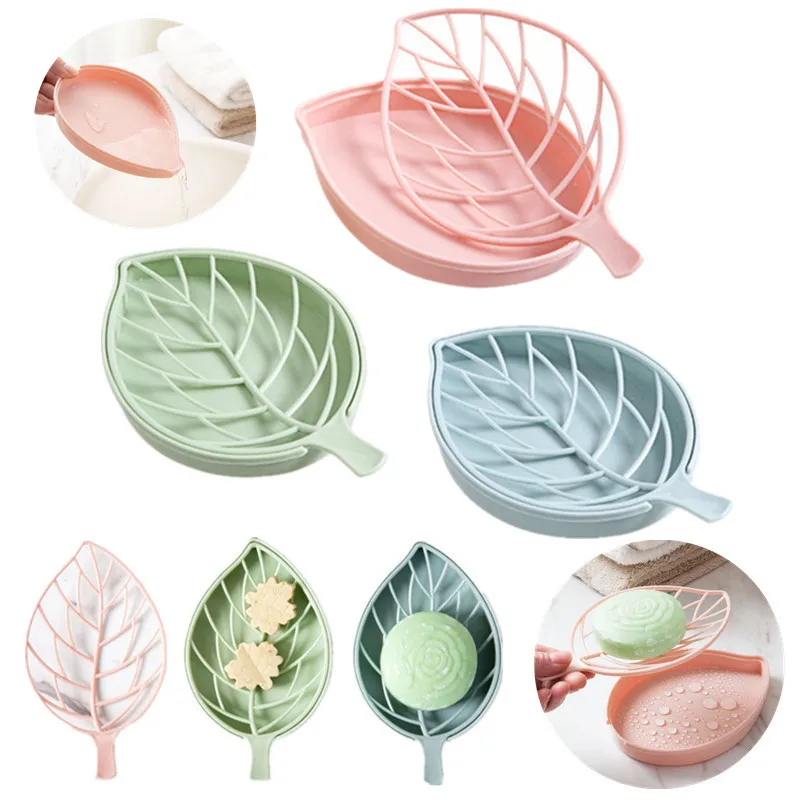 

Bathroom Soap Holder Leaf Shape Soap Box Kitchen Dish Storage Box Non-slip Drain Soap Storage Case Container Bathroom accessorie