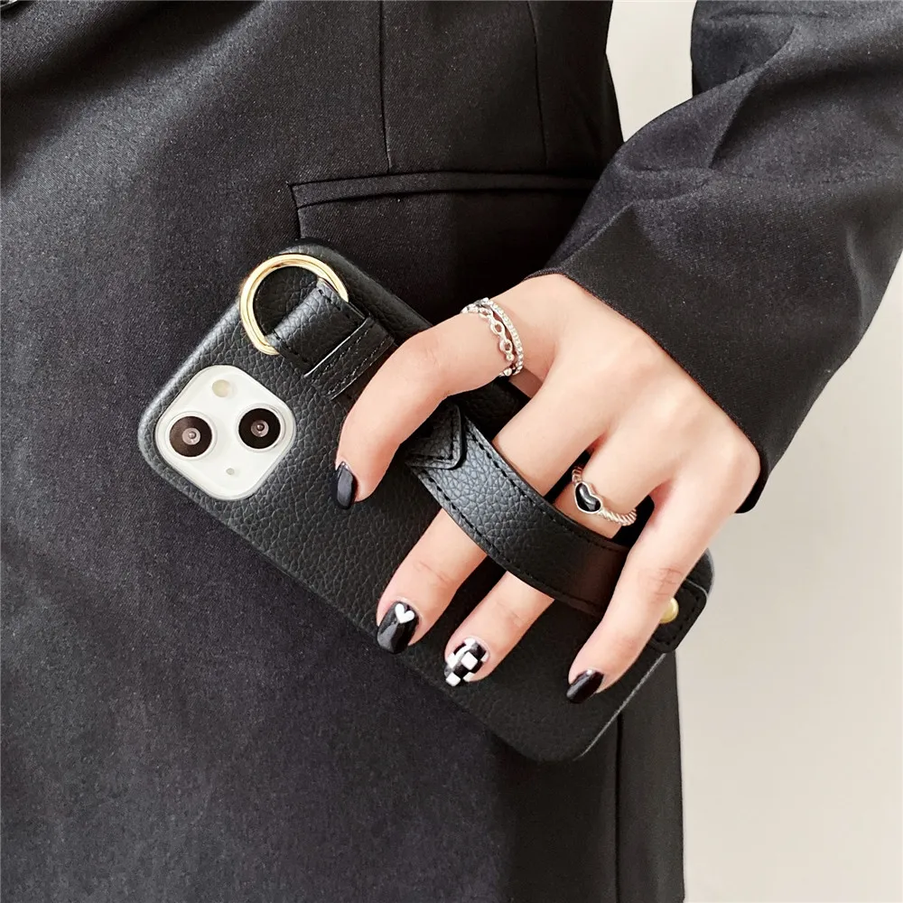 

Luxury Crocodile pattern Leather Wristband Holder Bracket Phone Case For iPhone 13 Pro Max 11 12 XR XS X Max Mini 7 8 Plus Cover