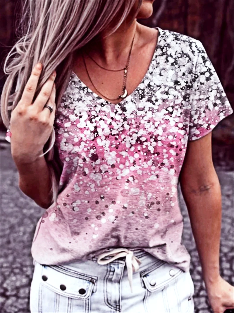 

Summer Top Casual T-shirt Short Sleeve Female T-shirt Printed Street Jacket Female V-neck Loose T-shirt 5xl Size Women T-shirt