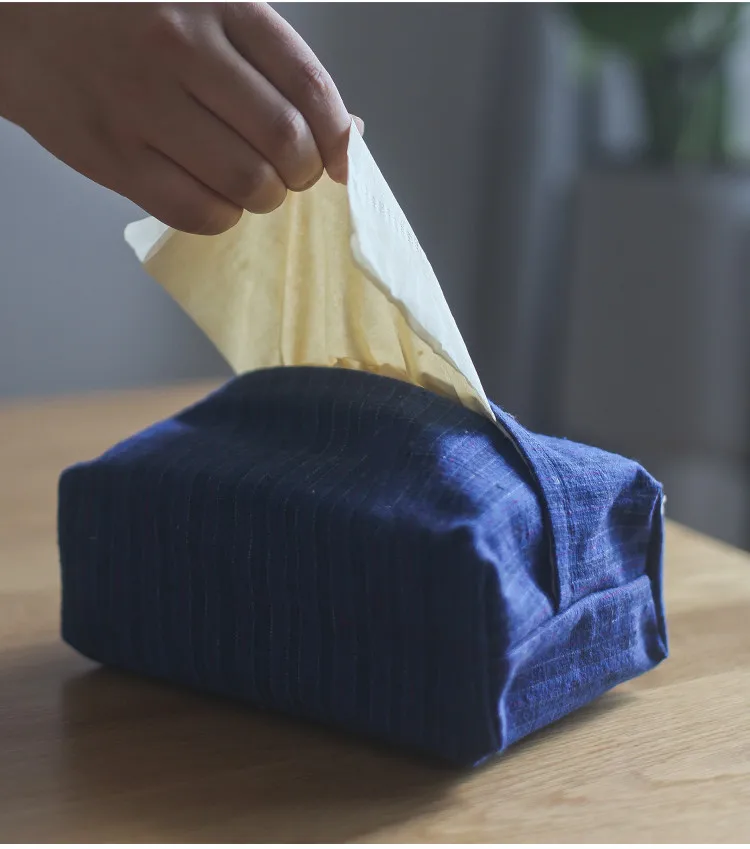 

Винтажная тканевая коробка для салфеток ручной работы в японском стиле, синяя клетчатая большая прямоугольная бумажная сумка для лица, сум...
