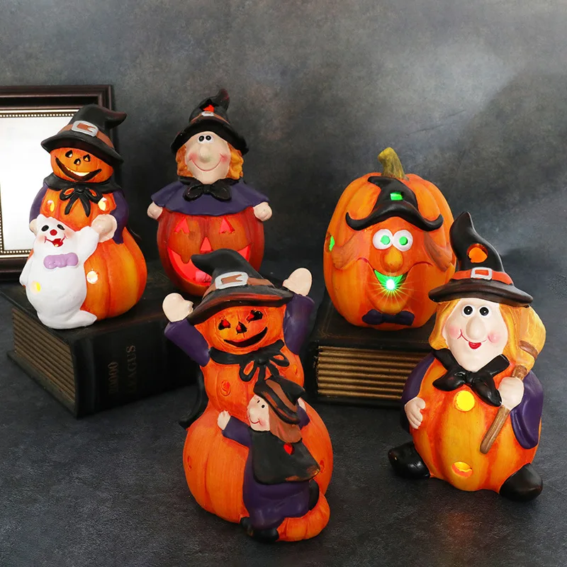 

Halloween Ceramic Pumpkin Ghost Lamps Led Broom Witch Lantern Bar Home Table Ornaments Kids Favors Happy Halloween Party Decors