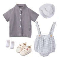 Cotton Newborn Baby Boys  Clothes Plaid Dress With Cap Shoes 5 PCS Outfits 6 -18M Children Holiday Party Costume Short