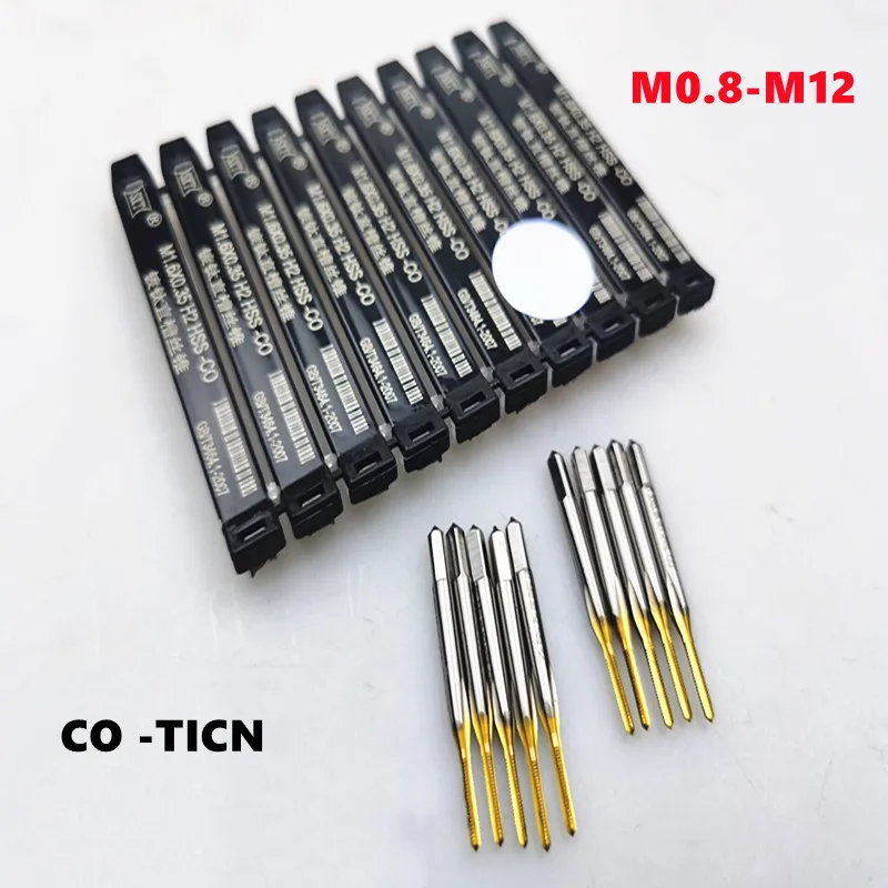 

1pcs M35 cobalt containing straight slot machine tap, thick shank diameter 3mm, titanium coated stainless steel M0.8-M12