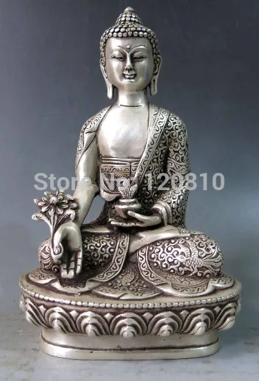 

zhmeru China Silver Buddhism Temple Lucky Medicine Buddha Bodhisattva Statue