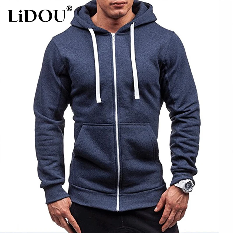

Spring Autumn Harajuku Y2K Casual Fashion Solid Hoodies Long Sleeve Male Sport Hooded Sweatshirt Vintage Zipper Tops Men Clothes