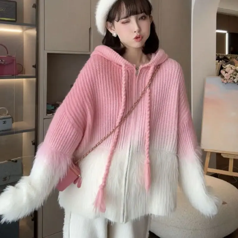 

Вязаный кардиган для беременных пальто Новинка Осень-зима Одежда для беременных градиентные свободные мягкие куртки с капюшоном для беременных