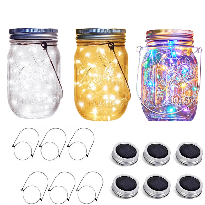 

Solar Mason Jar Lights 20 LED Waterproof Fairy Firefly Jar Lid with Handles Lights No Jar For Patio Garden Wedding Decoration