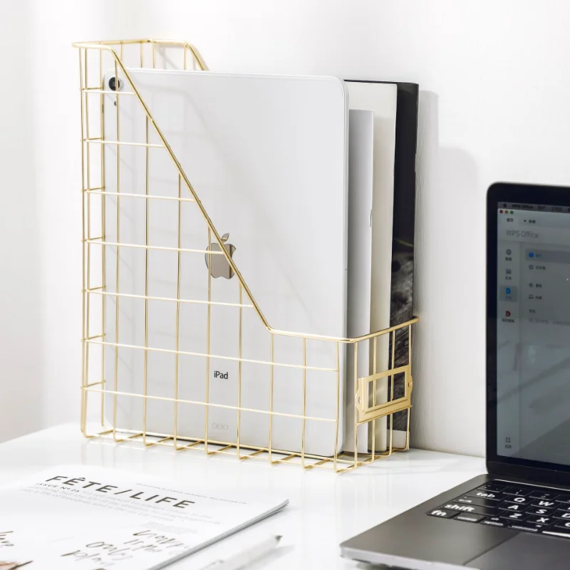 

Desk Organizer Bedroom Wrought Iron Stationery Nordic Style Home Office Mesh Book Shelf File Holder Magazine Rack Management
