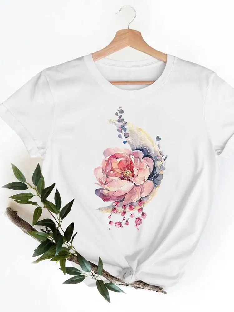 

Футболка женская летняя с коротким рукавом и цветочным принтом