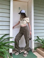 houzhou y2k army green cargo pants women vintage streetwear oversize pockets straight trousers edgy style