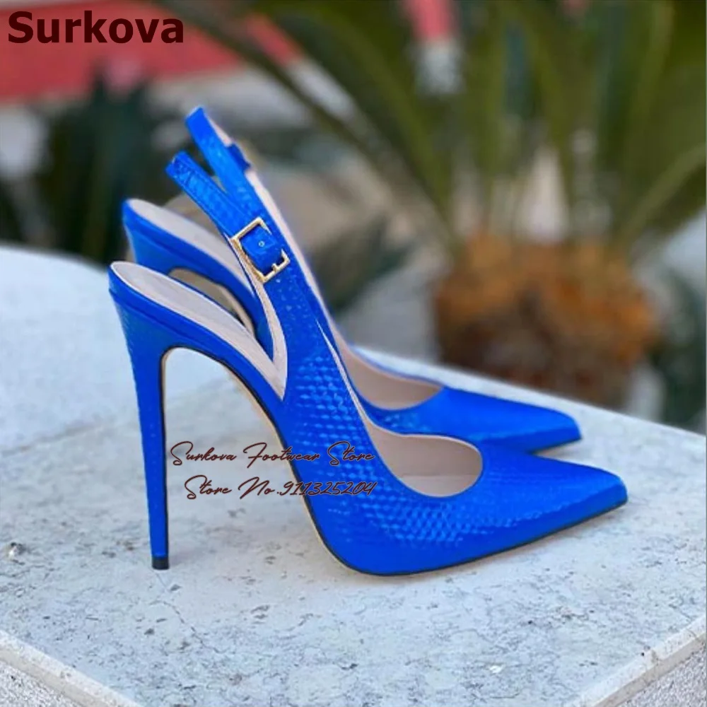 

Surkova Blue Yellow Snakeskin Pattern Matte High Heel Shoes 12cm 10cm 8cm Stiletto Singback Dress Pumps Pointed Toe Shallow