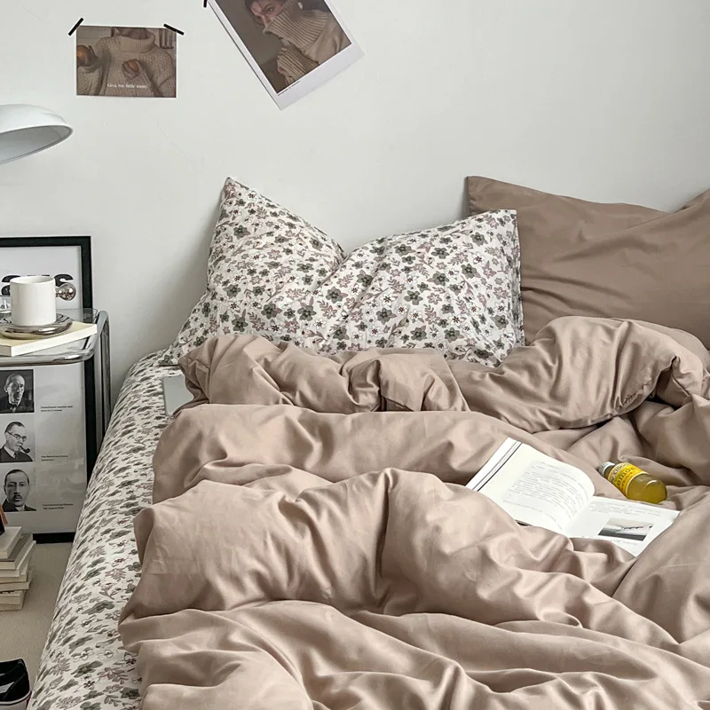 

INS Fashion Solid Color Bedding Set High Quality Skin Friendly Fabric Duvet Cover Set Single Double Queen Size Quilt Cover Set