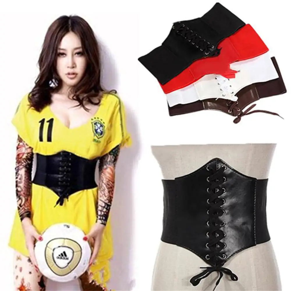

New Corset Punk Black Wide Belt Faux Leather Slimming Body Belts for Women Elastic High Waist Belt Female Cummer bunds