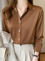 aossviao 2022 new chic women satin shirts long sleeve solid turn down collar elegant office ladies workwear blouses female