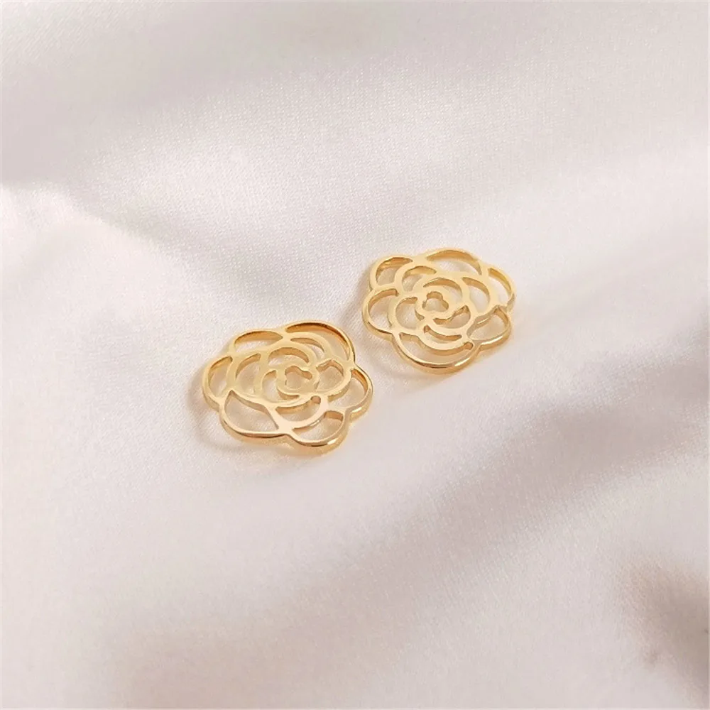 

14K Gold Filled Plated Accessories Copper plated real gold hollow rose pendant DIY necklace earrings pendant jewelry material