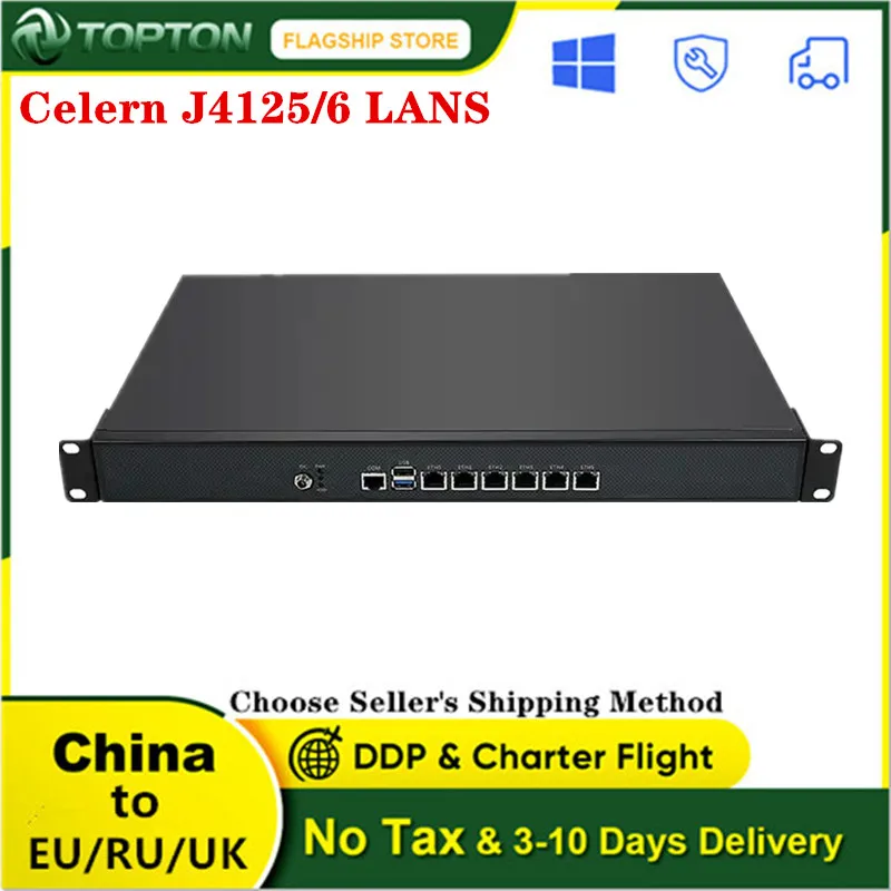 Network System 6 LAN 1U Rack Server Celern J4125 Quad Core ESXI AES-NI POE Pfsense Firewall Router Fanless Industrial Computer