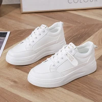 tophqws 2022 fashion chunky sneakers women casual vulcanized sports shoes lace up simple white solid flat platform shoes women