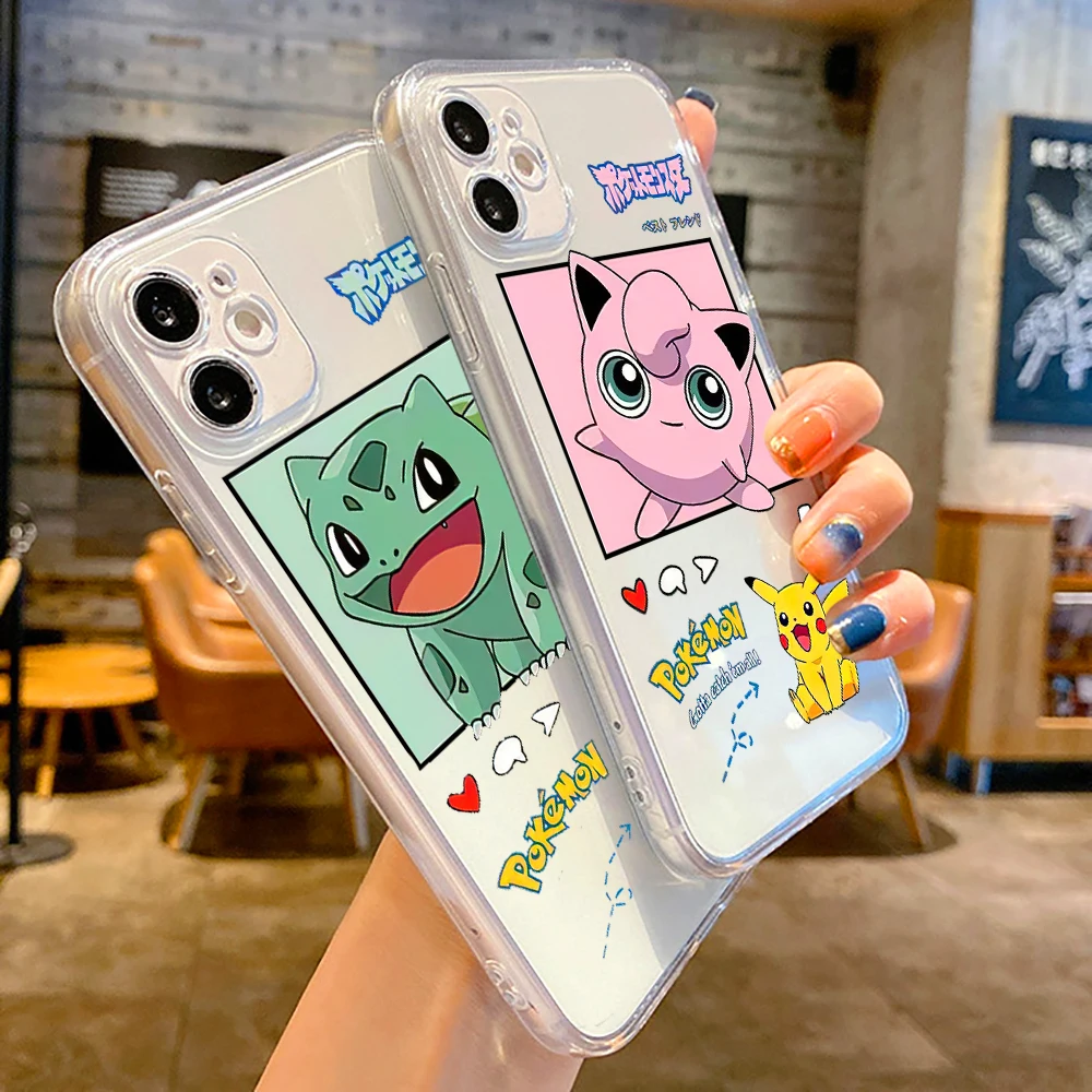 

Pokemon Pikachu Ultra Thin Clear Phone Case For Apple iPhone 13 12 11 Pro 12 13 Mini X XR XS Max SE 5 6 6s 7 8 Plus Black