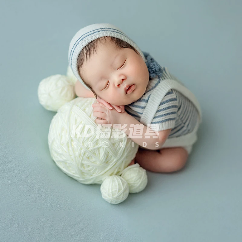 Newborn Baby Photography Props Soft Background Blanket Striped Outfit Posing Knitting Balls Fotografia Studio Shoots Photo Props