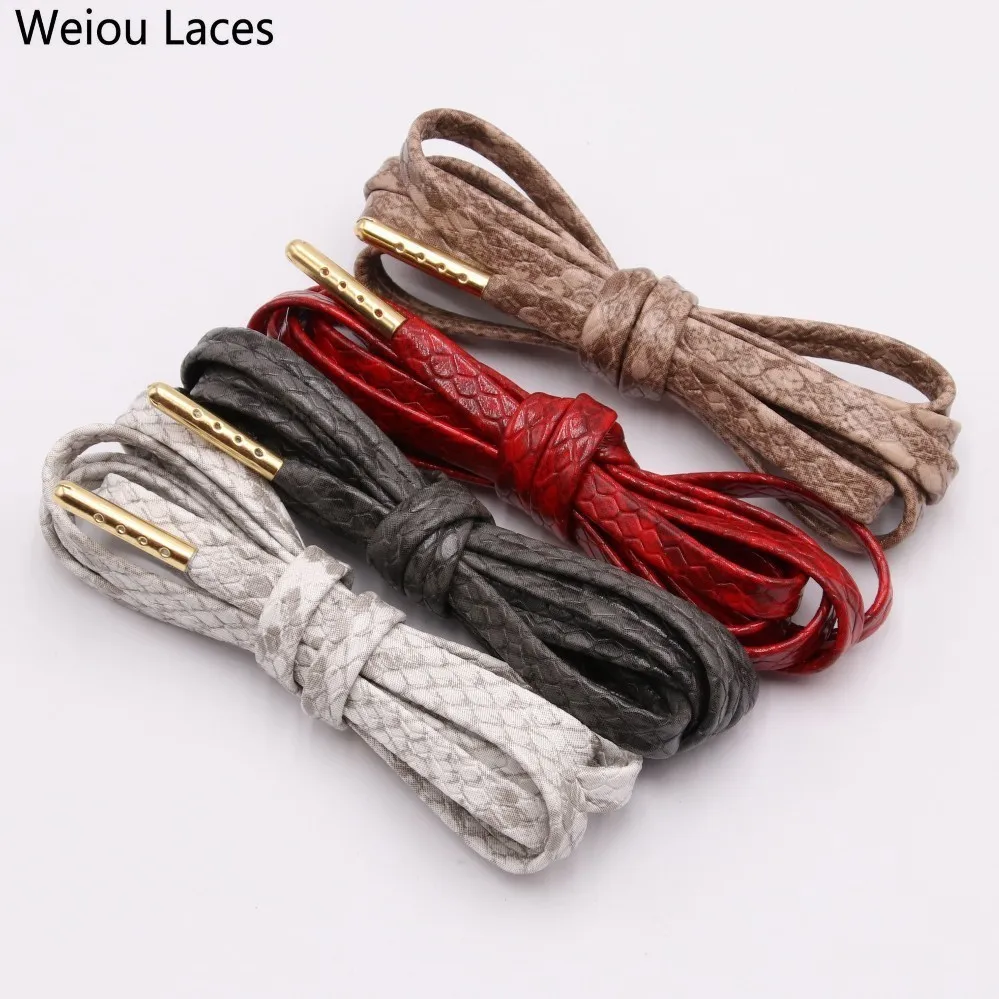 (30pairs/Lot) Weiou EXCLUSIVE Brand New 7mm Flat Snakeskin Leather LE Custom Shoelaces unisex fashion Luxury boot shoe laces