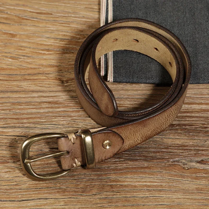 

2024 New 3.3cm Width Women's Genuine Leather Vintage Belt Luxury Copper Buckle Belt High Quality Cowskin Female Strap Jeans Belt