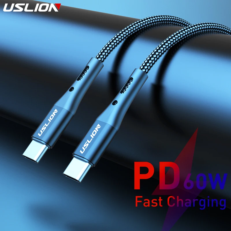 USLION PD 60W USB Cable Type C to Type C for XIAOMI poco f3 Plus mi 12 11 pro PD QC3.0 fast Charging usb c to usb c data Cable