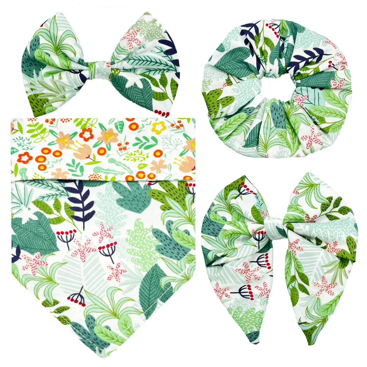 

4 шт. в упаковке Набор аксессуаров для домашних животных. Узор с тропическими фруктами. Треугольный шарф. Шарф для собак. Галстук-бабочка. Вор...