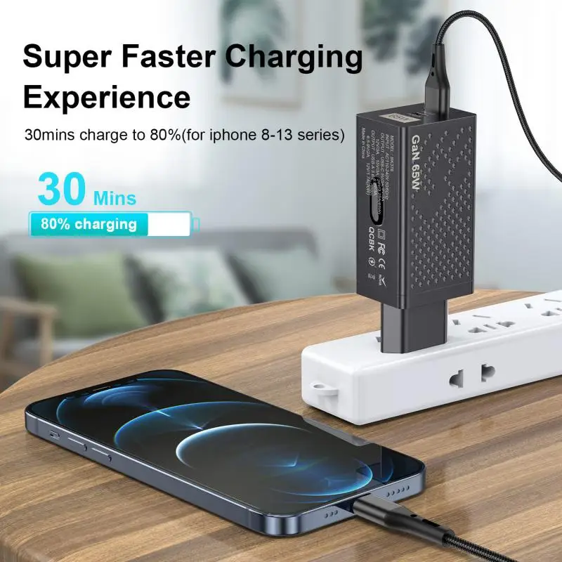 

65W GaN Type C PD Charger 20W USB QC 4.0 QC 3.0 Quick Charge Fast Charging For IPhone 14 13 Pro Xiaomi 12 Samsung Etc