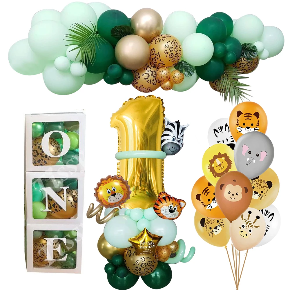 

37pcs Jungle Animal Balloons Tower with 32inch Gold Number balloon for Kids Forest Safari Birthday Party Decoration DIY Supply