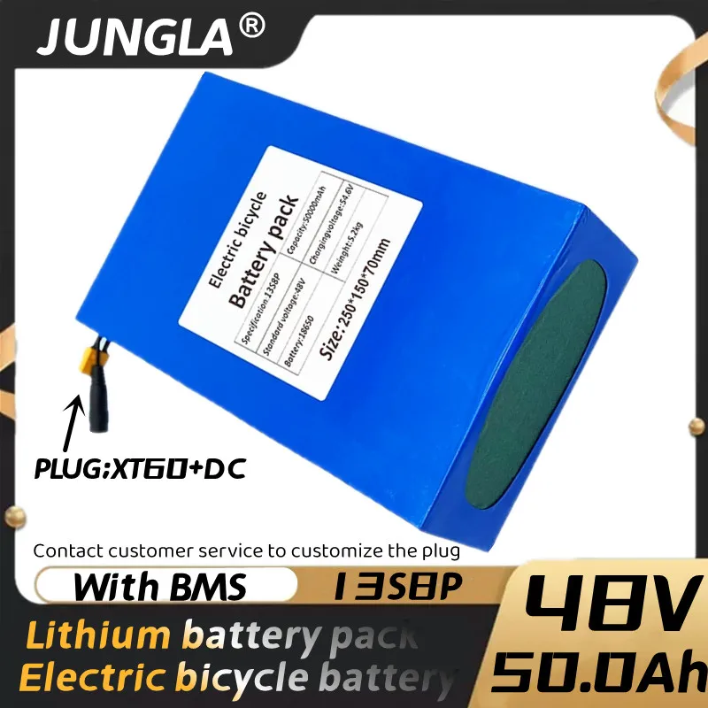 

E-Bike Battery 48V 50.0Ah 13S8P Li-Ion Battery Pack Rechargeable Battery Pack Fit for 1200W Electric Bike Motor with +2A Charger