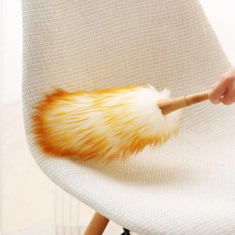 

Soft Lambswool Duster Hanging Rope Non-static Sofa Furniture Book Cases Wood Handle Home Cleaning Dust Sweeping Duster