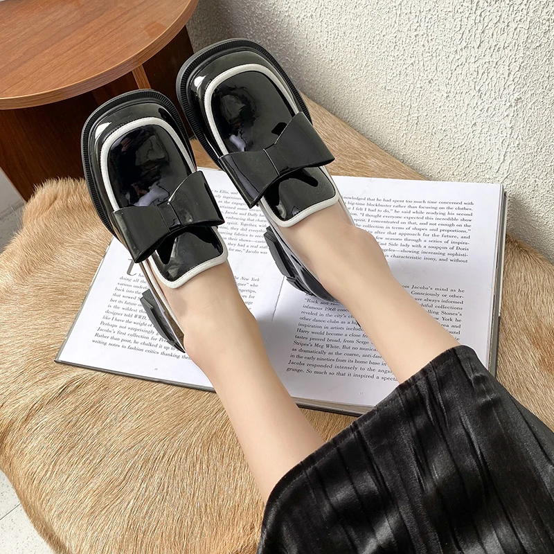 Туфли женские на высоком каблуке повседневная обувь толстом с бантом маленькие