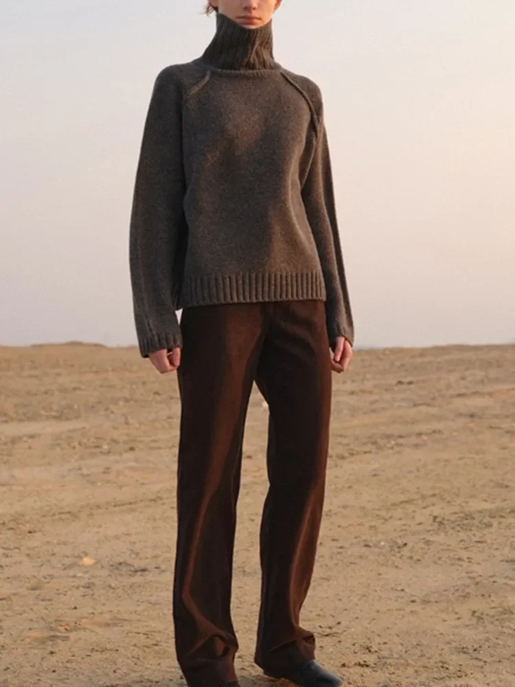 Женский вязаный свитер с высоким воротом повседневный свободный кашемировый