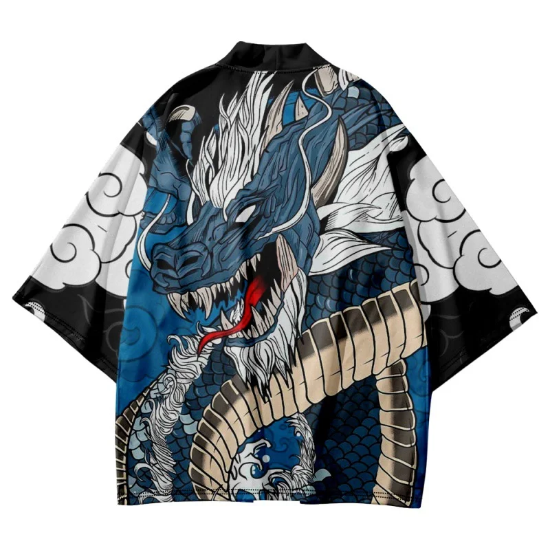 

Халат в японском стиле аниме для женщин и мужчин, модная рубашка-кимоно оверсайз в стиле Харадзюку с принтом дракона, юката, хаори, 6XL/5XL/4XL