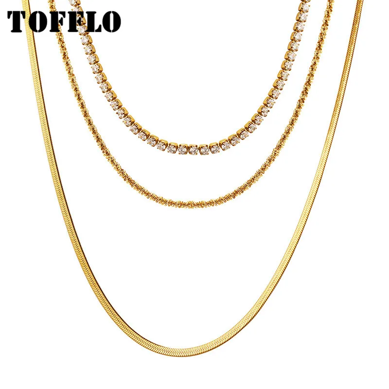 

TOFFLO Stainless Steel Jewelry Wearing Three Layers Of Full Diamond Chain Blades Cauliflower Chain Hip Hop Necklace BSP1243
