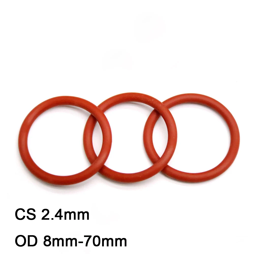 

10pcs Red Silicone O Ring Gasket CS 2.4mm OD 8-70mm Food Grade Silicon Rubber Ring Gaskets VMQ Insulated Waterproof Seal Washer