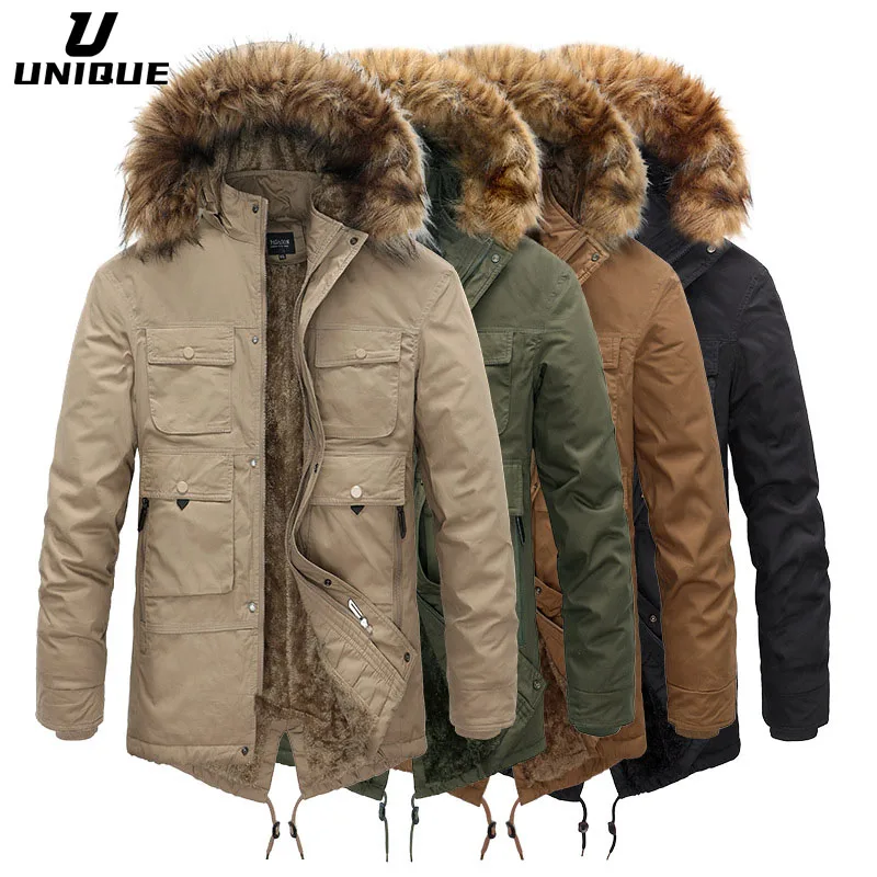 Mens Thick Warm Winter Parka Men Fleece Hooded Men Jacket Coats Military Cargo Jackets Mens Velvet Outdoor Coat
