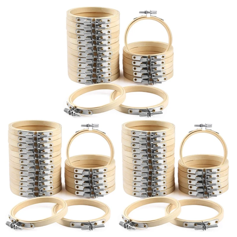 

60 Pieces 3 Inch Bamboo Embroidery Hoops Round Wooden Circle Cross Stitch Hoop Round Ring For Art Craft Handy Sewing