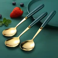 1pc stainless steel long handle spoon emerald ceramic stainless steel spoon household dessert cute childrens spoon dinner set