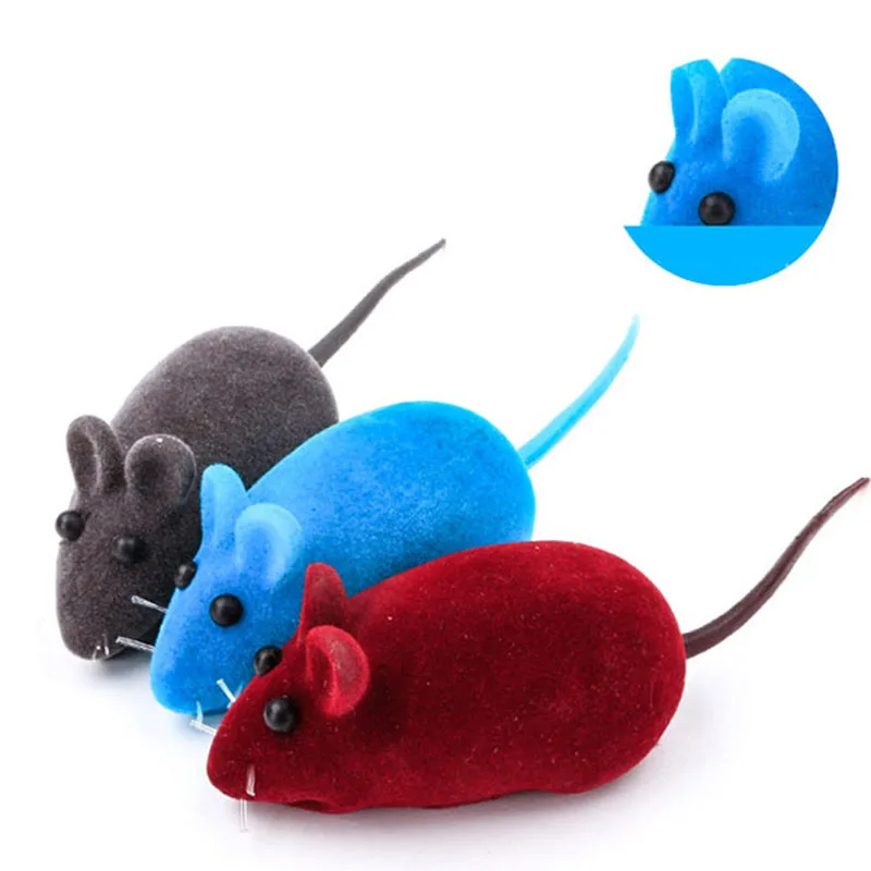 

Funny Clockwork Spring Plush Mouse Toy Rubber Cat Toy Sound Flocking Rat Shape Toys Realistic Dog Cat Supplies Random Color