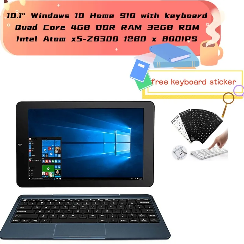 10.1'' Windows 10 Home S10 Tablet PC With Keyboard Intel Atom x5-Z8300 Quad Core 4GB DDR RAM 32GB ROM 1280 x 800IPS Netbook