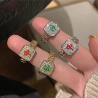 2022 trendy korean fashion red middle fortune square ring for modern women jewelry glamour zircon party gift jewelry accessories