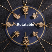 korean fashion titanium steel chain light luxury zircon rotatable small windmill love pendant gold necklace for womens jewelry