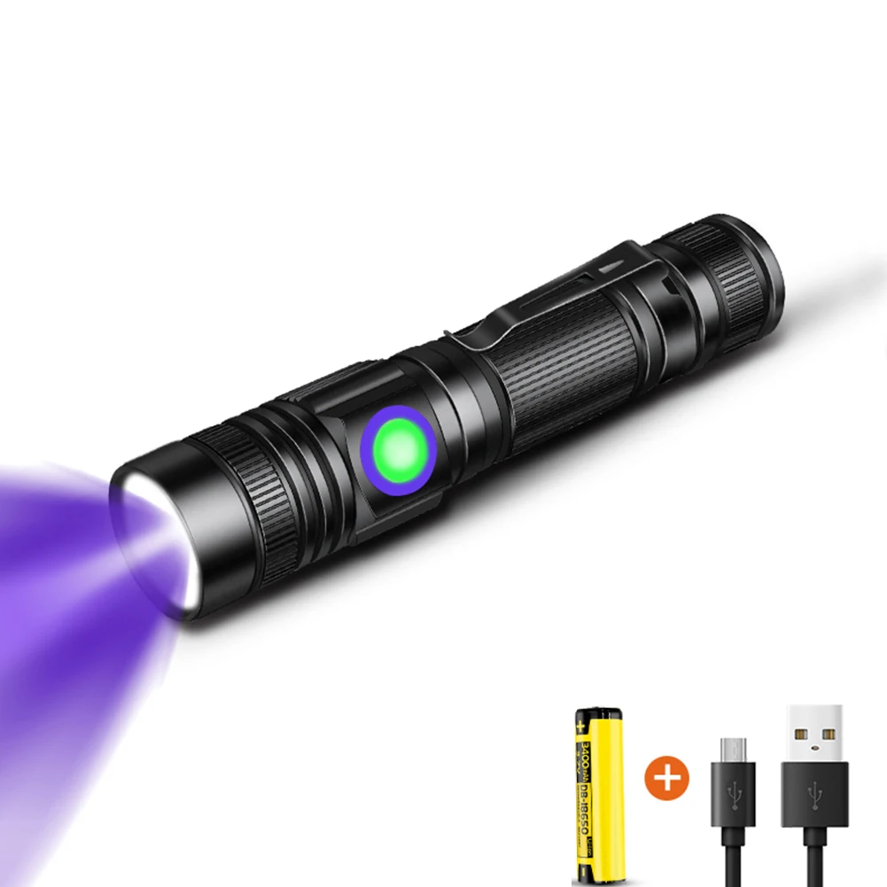

Aluminum Alloy 365nm LED UV Ultraviolet Inspection Torch Lamps Fluorescent Detector Lighting Rechargeable Flashlight